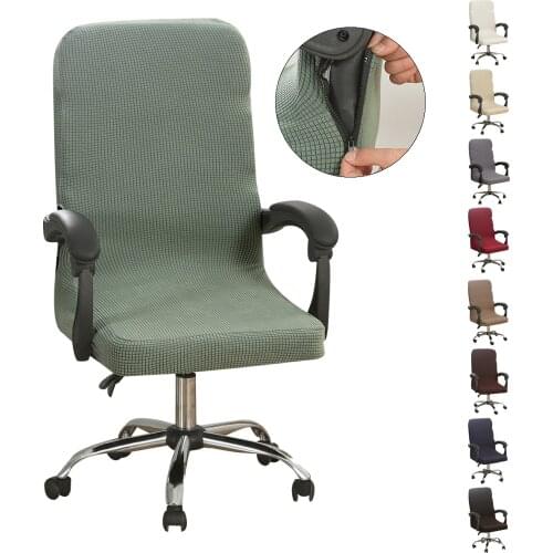 Stretch Computer Office Chair Cover Zipper Large Slipcover Protector Solid Color Elastic Office Chair Cover Seat Cover Spandex