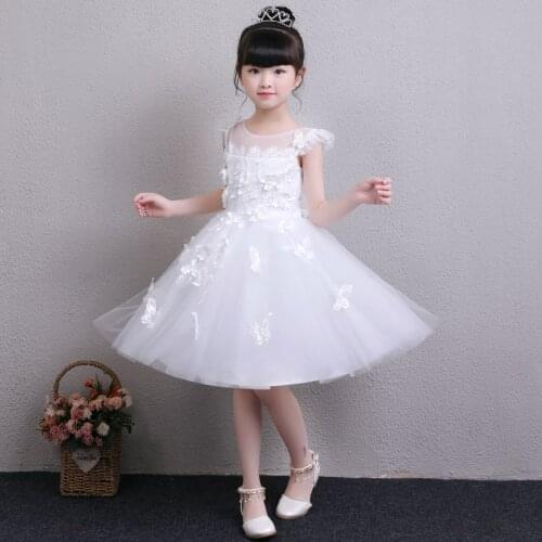 Elegant Girls Wedding Dress White Lace Appliques Dress Party Princess Birthday Dress First Communion Gown Baby Baptism Dresses