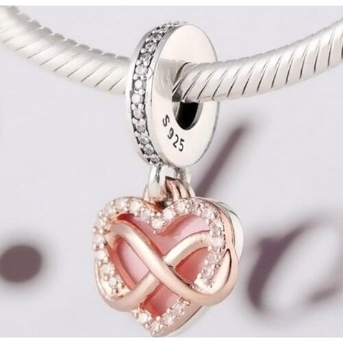 Rose Sparkling Infinity Heart Family Forever And Always Pendant Beads Fit 925 Sterling Silver Charm Bracelet Diy Jewelry
