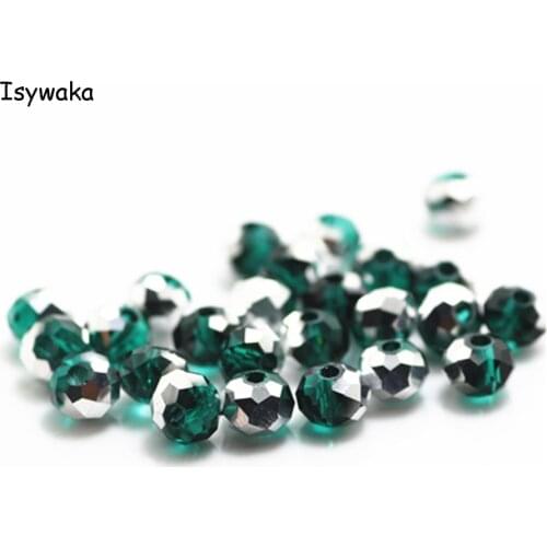 Isywaka Green Silver Color 4*6mm 50pcs Rondelle Austria faceted Crystal Glass Beads Loose Round Beads for Jewelry Making