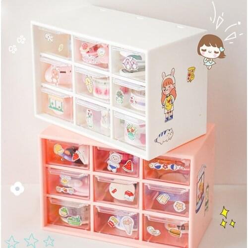 Kawaii Nine Grid Desktop Storage Box Drawer Dust-proof Cosmetics Jewelry Nail Stuff Organizer Shelf Makeup Organizing Case