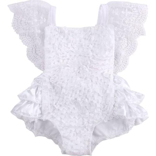New Kids Baby Girl Clothes Lace Floral Romper Jumpsuit Sunsuit Outfits In stock Pure White Girls Lace Elegant Summer Dress