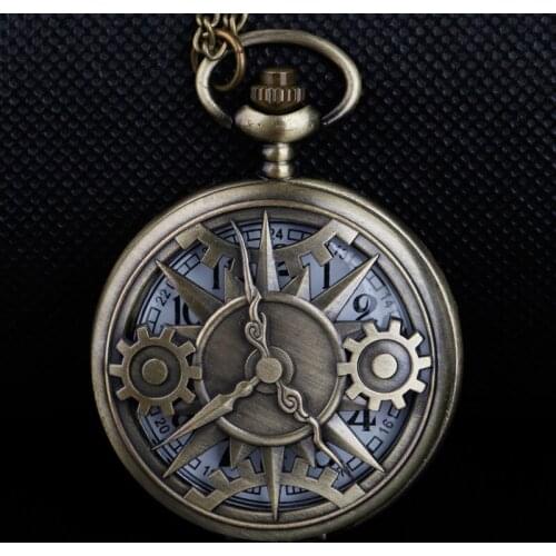 Steampunk Hollow Gear Movement Quartz Pocket Watch Necklace Pendant Gift Chain Pocket Watches Gift Mens Boys