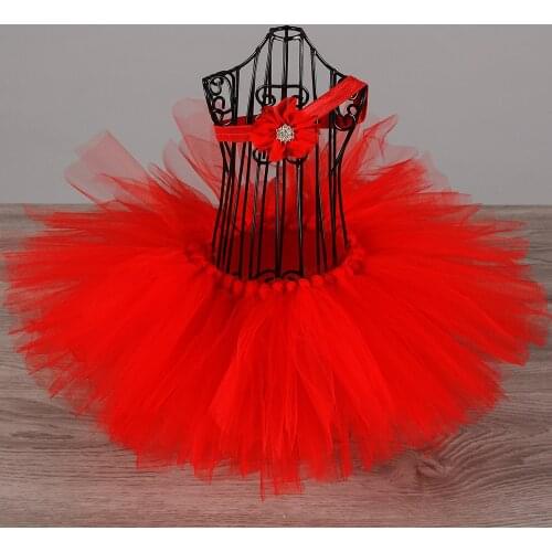 Cute Baby Red Tutu Skirts Infant Girls Handmade Tulle Ballet Pettiskirts with Flower Headband Kids Birthday Party Costume Skirt