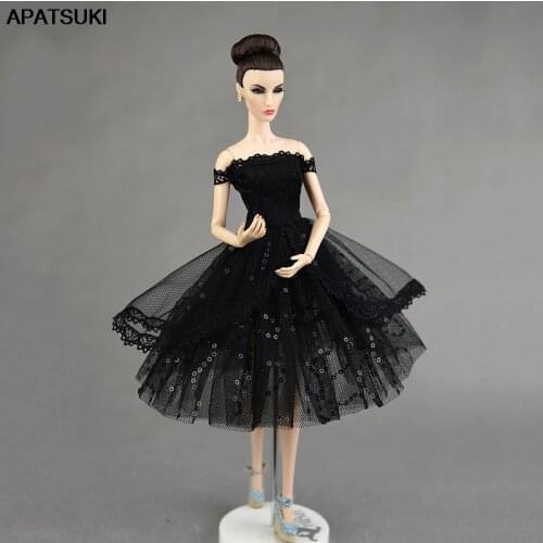 Fashion Black Off Shoulder Princess Dress for Barbie Doll Clothes Party Dresses Clothes for 1/6 BJD Dollhouse DIY Toy for Kid