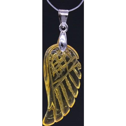 Trendy-beads Popular Silver Plated Natural Yellow Citrines Crystal Wing of Angel Pendant For Anniversary Jewelry