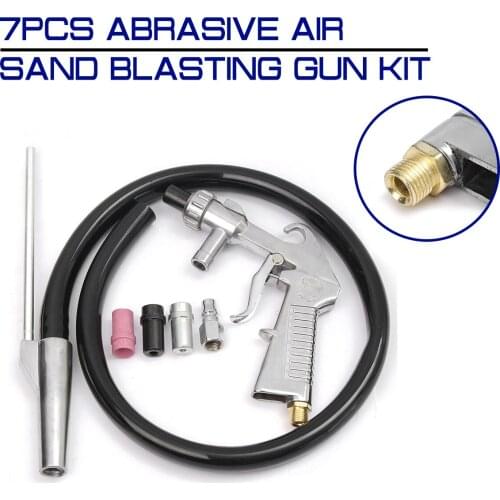 7Pcs 1 Steel Nozzle Abrasive Air Sand Blasting Gun Kit 1 Ceramic Nozzle 1 Sand Suction Pipe Industrial Sandblaster