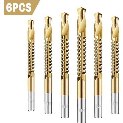 6pcs/set metric thread tap drill bits set m3 m4 m5 m6 m6.5 m8 hex shank hss 6542 screw tap drill bits set for metal wood