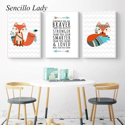 Boho Tribal Fox Brave Text Child Poster Baby Nursery Wall Art Painting Animal Canvas Print Nordic Kids Bedroom Decor Picture