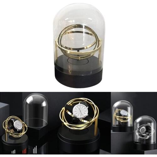 New Single Watch Winder Box Case Quiet Motor with Transparent Cover Gold US Plug