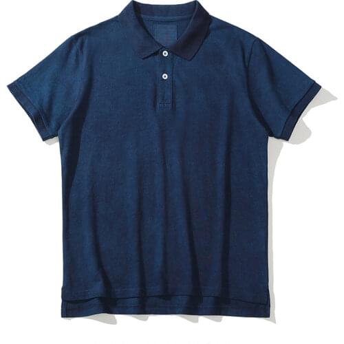 2021 Summer New Indigo Mens Polo Shirt Cotton Comfortable Breathable Solid Color Tee Male Short Sleeve Tops Casual