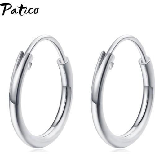 Diameter 12MM/14MM/18MM 925 Sterling Silver Hoop Earrings Black Platinum Circle Round Earrings for Women Men Piercing Ear Rings