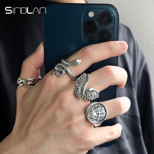 Sindlan 4Pcs Goth Halloween Silver Color Snake Rings for Women Punk Wing Stranger Things Couple 2021 EMO Fashion Jewelry Anillos