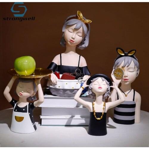 Strongwell Home Decoration Ornament Nordic Cool Girl Figurines Storage Tray Furnishings Living Room Display Crafts Birthday Gift