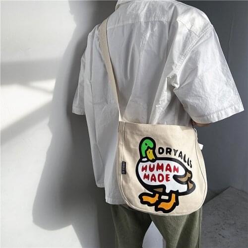 Human made Messenger Bag White Sea Bear Duck Cross Cotton Canvas Schoolbag School Shoulder Bags For Student A4 Paper