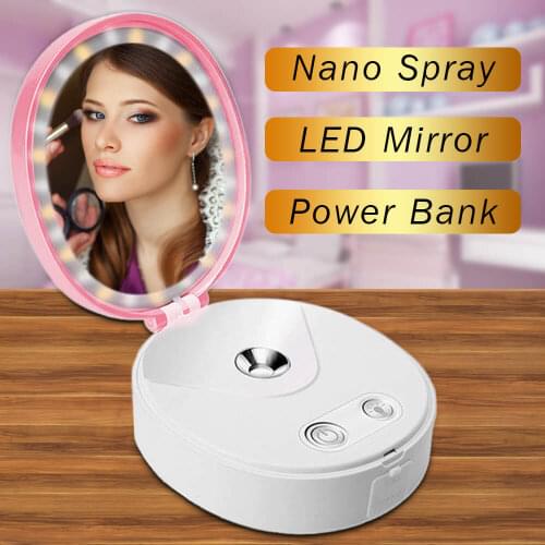 LED Makeup Mirror Lamp USB Batteries Charger Pocket Hand Vanity Mini Ion Steamer Make Up Light Facial Mouisture Nano Sprayer SPA