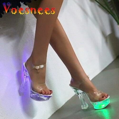 Sexy Club Women Sandals Wedding Shoes 2019 Night Club Sandals Crystal Bottom Waterproof Female Shoes Steel Tube Dancing Shoes