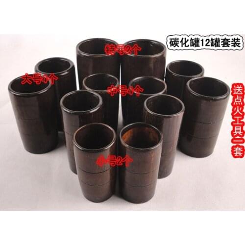 Traditional Chinese Carbonized bamboo wood cans 12 suction tanks cups Fire Cupping Set Acupuncture Therapy Treatment