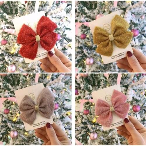 10pcs/lot New Fashion Cute Glitter Bow Hairpins Solid Kawaii Bowknot Hair Clips Princess Headwear Christmas Hair Accessories