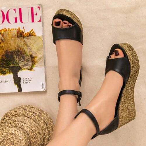 Tonar Clau Black Skin Wedges Women Sandals New Season Platform Colorful Casual and Elegant Style Fashion Trend Style