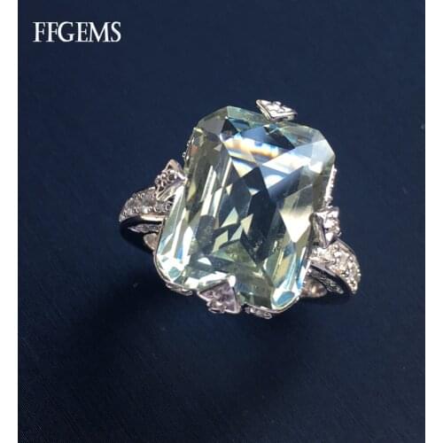 FFGems Natural Green Amethy Rings Solid 925 Sterling Silver Oct12*16mm 10ct Gemstone for Women Wedding Fine Jewelry