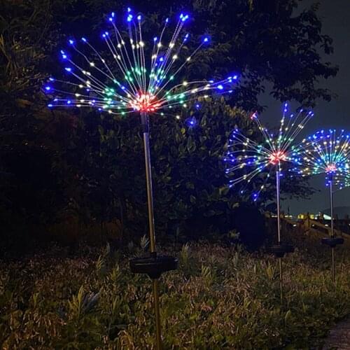 2pcs 90/120 LED Waterproof Solar Garden Firework Lamp 8 Mold Ground Plug Lawn Lamp for Home Garden Yarns Decoration WWO66