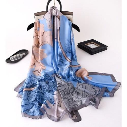 2021 Fashion Woman Silk Hankies Scarves New Summer Beach Sunscreen Satin Scarf Popular Print 180X90CM Shawl Ponchos And Capes