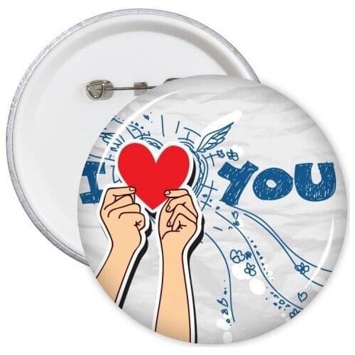 Pink Red Valentines Day Heart Wings Angel Present Love Curves Banners Round Pins Badge Button Clothing Decoration 5pcs