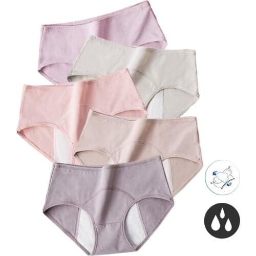 5Pieces Leak Proof Menstrual Panties Women Widen Physiological Period Pants Underwear Female Cotton Waterproof Briefs