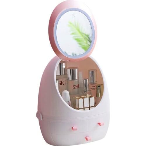 Large Capacity Cosmetic Storage Box Makeup Drawer Organizer Jewelry Nail Polish Desktop Sundries Storage Box With Led Mirror