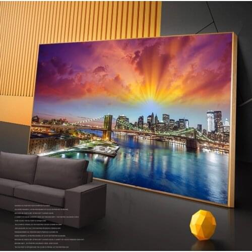 Brooklyn Bridge Night View Landscape Canvas Paintings on the Wall Art Posters and Prints New York City Art Pictures Home Decor