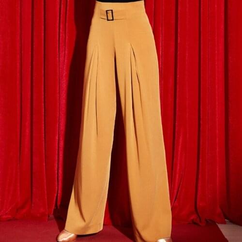 2019 New Modern Adult Ballroom Latin Dance Pants Retro High Waist Pants WomenS Waltz Tango Dancing Practice Trousers DWY2079