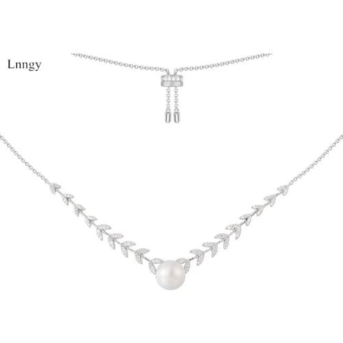 Lnngy 925 Sterling Silver Jewelry Link Chain Necklace Freshwater Pearl Leaves Necklaces Bijoux Femme Pearl for Women Choker Gift