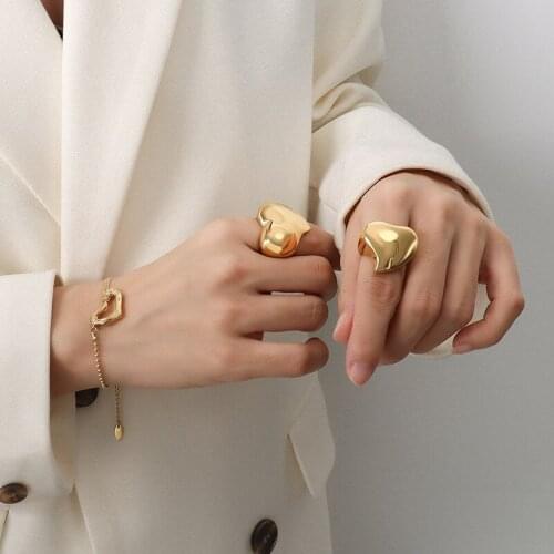 Statement Metal Gold Heart Rings For Women Waterproof Stainless Steel Finger Rings Engagement Jewelry Girls Gift 2021