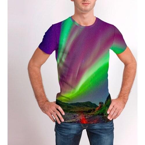 Summer Men T-shirt O-Neck Short Sleeve Casual Male Shirt polar lights Print Pullover Oversized Loose Tops