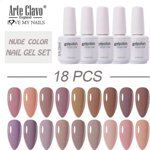 Arte Clavo 15ml Nail Gel Set 18pcs/lot Top Base Coat Nude Color Series Soak Off Gel Varnish Hybrid Long Lasting UV Nail Art Kit