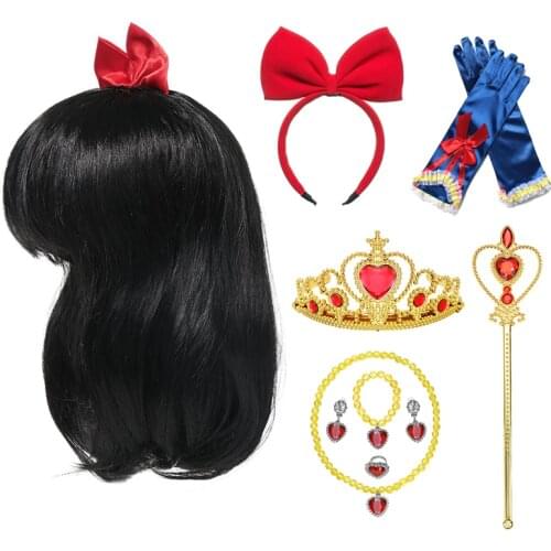 Snow White Dress up Accessories Set Tiara for Little Girls Princess Snow White Cosplay Crown Hair Headband Gloves Necklace Sets