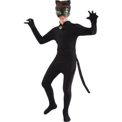 Girls Boys Red Dot Black Costume Cat Fantasia Kids Halloween Costumes Child Spandex Jumpsuit Toy Fancy Carnival Costume Toys