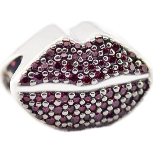 Red Stones Kiss Lip Charm Beads for Silver 925 Original Charms Bracelets Women Jewelry Valentine Crystal Beads Jewelry Making