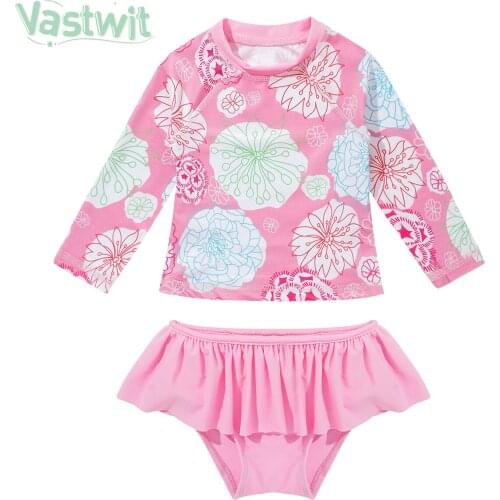 Summer Swimsuit for Baby Girls Kids Long Sleeves Sun Protection Rash Guards Beach Set Bikini Suit Ruffles Swimwear Bathing Suit