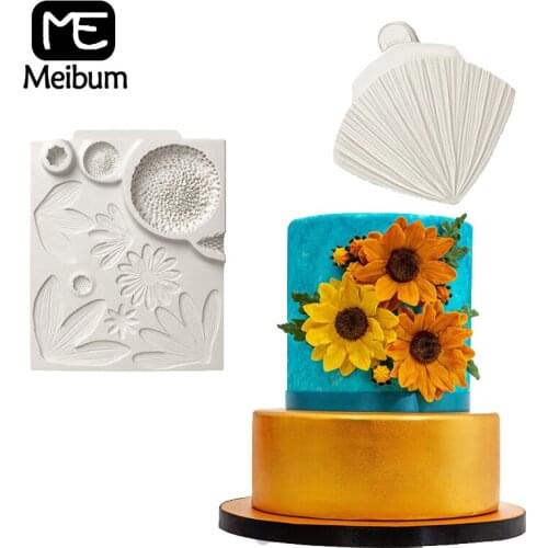 Meibum Leaf Veiner Cake Dessert Sunflower Daisy Silicone Sugarpaste Icing Fondant Mold Decorating Crafts Candies Clay
