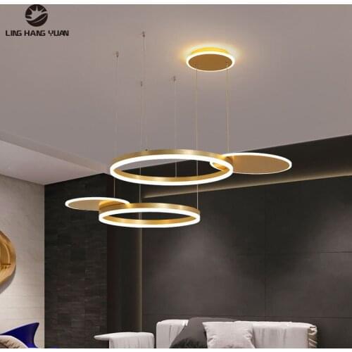 Minimalist Modern Led Chandelier Circle Gold&Coffee Ceiling Chandelier Lighting for Living room Bedroom Dining room Lustres Led