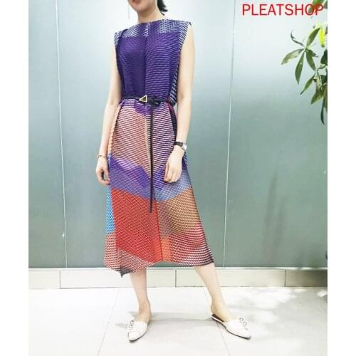 MIYAKE Pleated Dress Summer 3D Sense Digital Printed Loose Dresses Vestido De Mujer Robes Robe Femme Vestidos