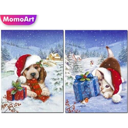 MomoArt DIY Diamond Mosaic Dog Animal Diamond Painting Cat Cross Stitch Embroidery Picture Rhinestone Christmas Handmade Gift