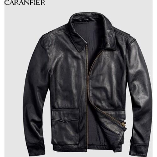 CARANFEIR Brand Retrol Genuine Leather Jacket Mens 100% Sheepskin New Style Clothes Fashion Motor Biker Black Leather Jackets