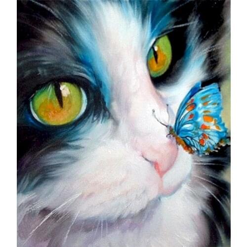 Animals Diy Paint By Numbers Butterfly And Cat Oil Painting On Canvas Wall Pictures For Living Room Modern Handmade Gift 20x30cm