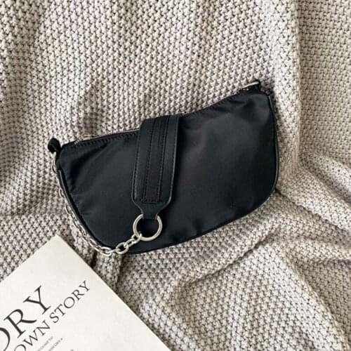 2021 Latest Fashion Soft Nylon Women Underarm Baguette Bag Solid Color Ladies Handbags Fashion Design Girls Small Shoulder Bag