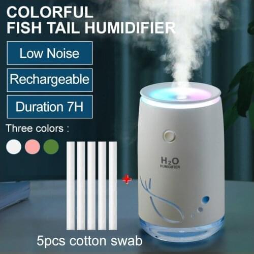 Rechargeable Mini Electrical Air Humidifier Fish Colorful LED Light Atmosphere Lamp for Home Car Office Mist Maker Fogger