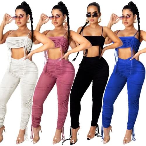 Sexy Women 2020 New Fashion Black Rose Red Blue White sleeveless 2 Two Piece Spaghetti Strap Bodycon Bandage Junpsuits Wholesale