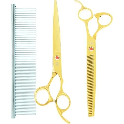 Purple Dragon 8 inch Pet Grooming Scissors Professional Dog Hair Cutting Scissor Thinning Shears Curved Clippers Forceps B0049B